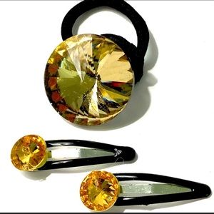 Ponytail Holder Barrette Set Round Topaz Prism